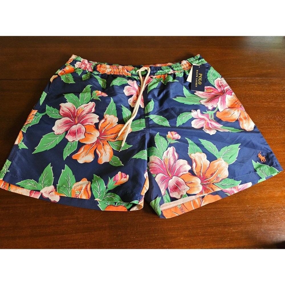 Polo Ralph Lauren Swim Trunks Mens XL Navy Blue Hibiscus Floral Tropical NWT